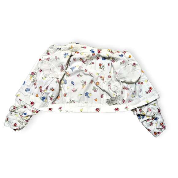 Alice + Olivia Renee Floral Embroidered White Cropped Denim Jean Jacket Small - Picture 4 of 7